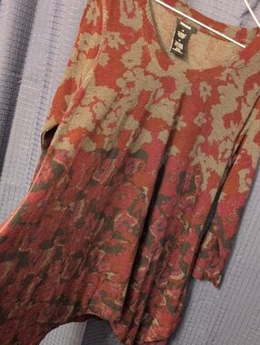 Premise Red Gray Floral Knit Tunic XL